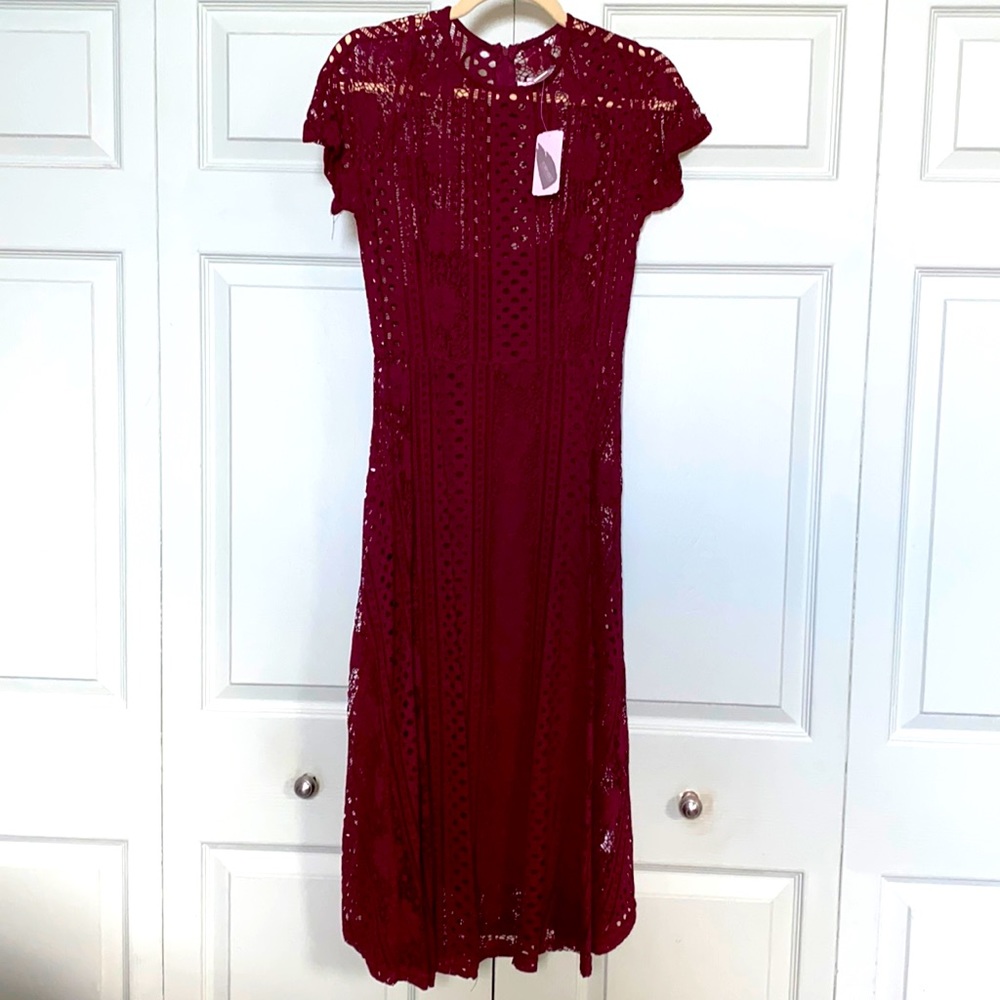 F21 Contemporary Floral Crochet MIDI Dress in Red size L